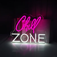 Chill Zone Neon Sign LED Light Emitting Letter USB Powered Wall Art Decor for Lounge Game Room Bar Man Cave Decor Neon Light