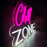Chill Zone Neon Sign LED Light Emitting Letter USB Powered Wall Art Decor for Lounge Game Room Bar Man Cave Decor Neon Light
