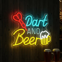 Dart & Beer Neon LED Signs - Fun Bar Wall Light with Dartboard Mug Design | Perfect Decor for Game Room Pub Man Cave Home Bar