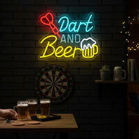 Dart & Beer Neon LED Signs - Fun Bar Wall Light with Dartboard Mug Design | Perfect Decor for Game Room Pub Man Cave Home Bar