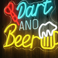 Dart & Beer Neon LED Signs - Fun Bar Wall Light with Dartboard Mug Design | Perfect Decor for Game Room Pub Man Cave Home Bar