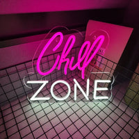 Chill Zone Neon Sign LED Light Emitting Letter USB Powered Wall Art Decor for Lounge Game Room Bar Man Cave Decor Neon Light