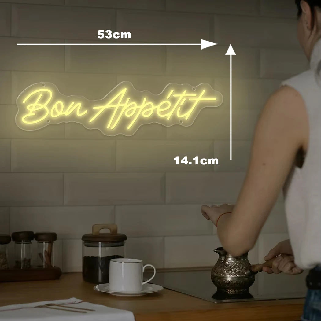 Bon Appetite Neon LED Sign Wall Decor Neon Signs for Kitchen Restaurant Shop Store Art Party LED Neon Sign Business Signboard
