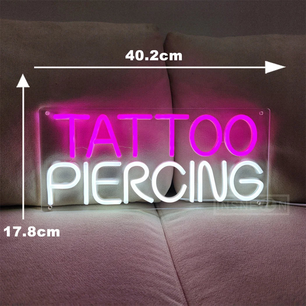 TATTOO Neon Sign Light Salon Studio Shop Plaque Pink LED Wall Art Decor Sign For Body Piercing Business Store Beauty Indoor USB