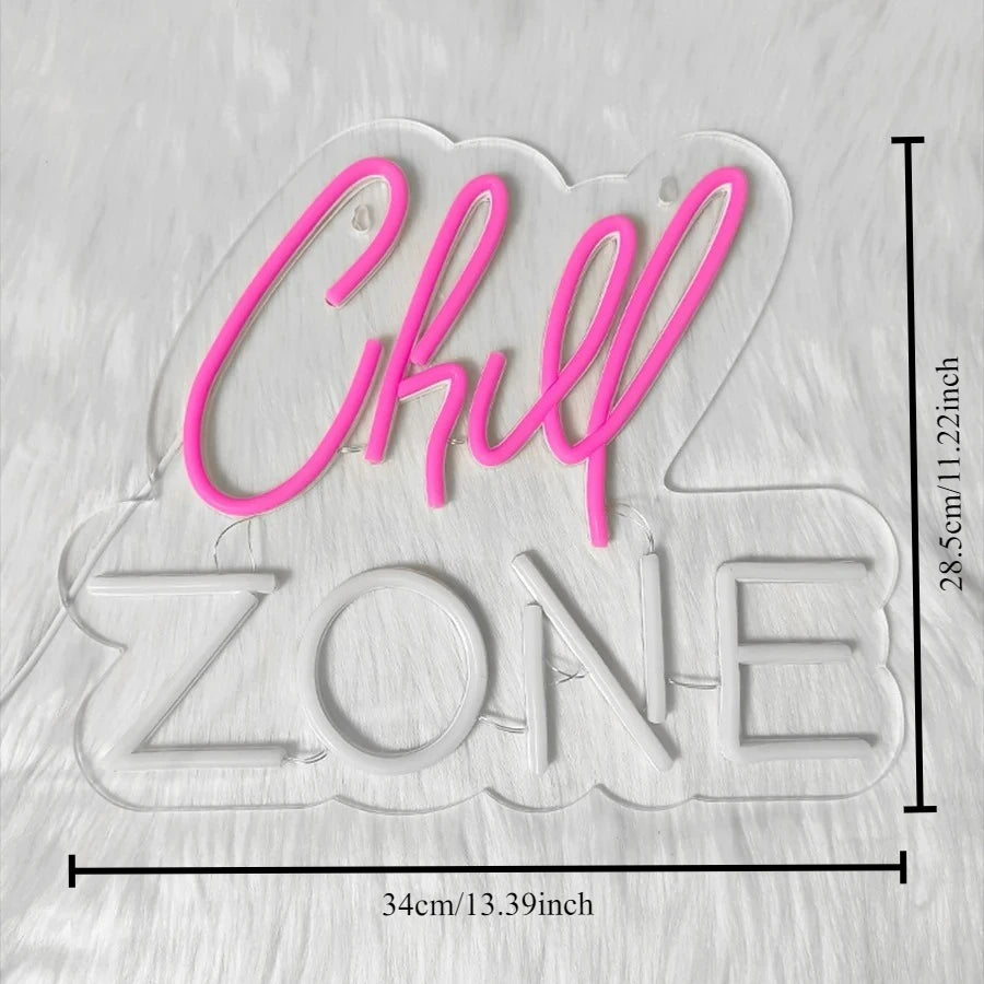 Chill Zone Neon Sign LED Light Emitting Letter USB Powered Wall Art Decor for Lounge Game Room Bar Man Cave Decor Neon Light