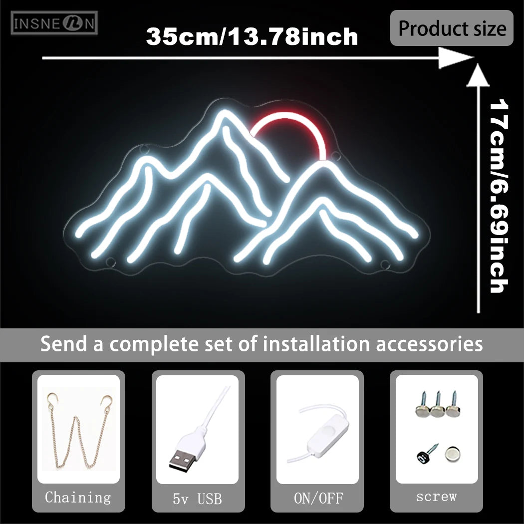 Mountain Neon Sign LED Light Sunrise Sunset USB Neon Lamp For Home Bedroom Living Room Hotel Kids Room Decoration Night Lights